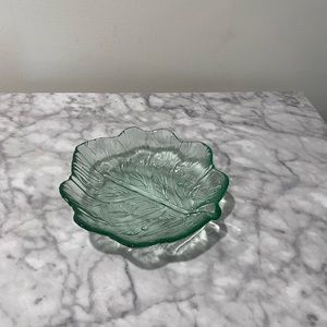 Green glass leaf tray